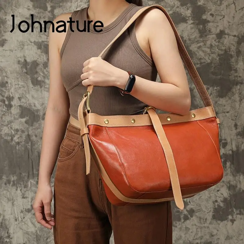 

Johnature Premium Genuine Leather Commuter Bag 2024 New Natural Soft Real Cowhide Casual Tote Women Large Capacity Shoulder Bags