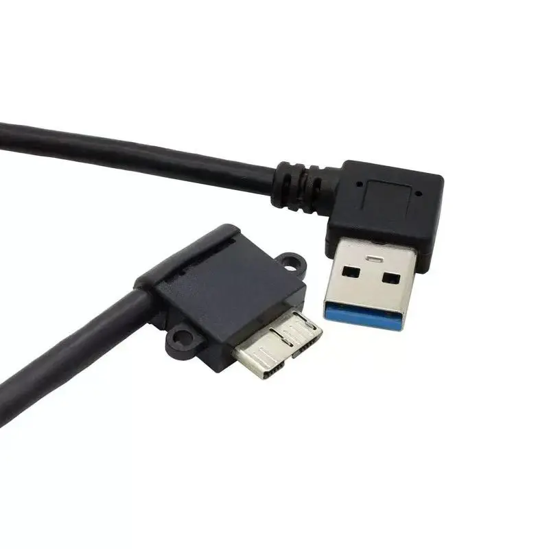 Camera Data Cable High-Speed Transmission Elbow USB3.0 A Male to Micro-B Male With Screw Hole Mobile Hard Drive Adapter Cable