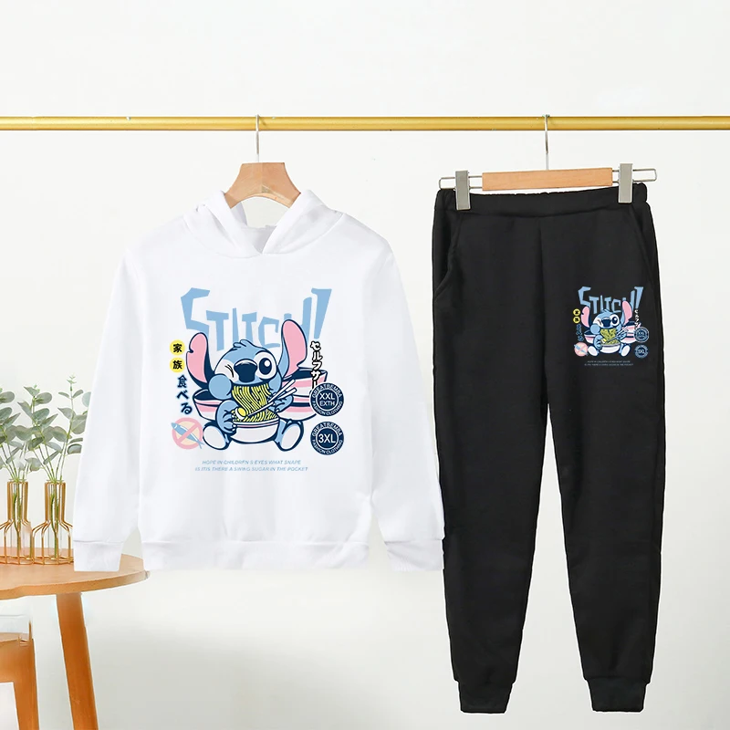 

Kawaii Stitch Hoodie For Girls Casual Long-sleeves Sweatshirt+long Pants Sets for 7-13 Years Kids Autumn 2pcs Set