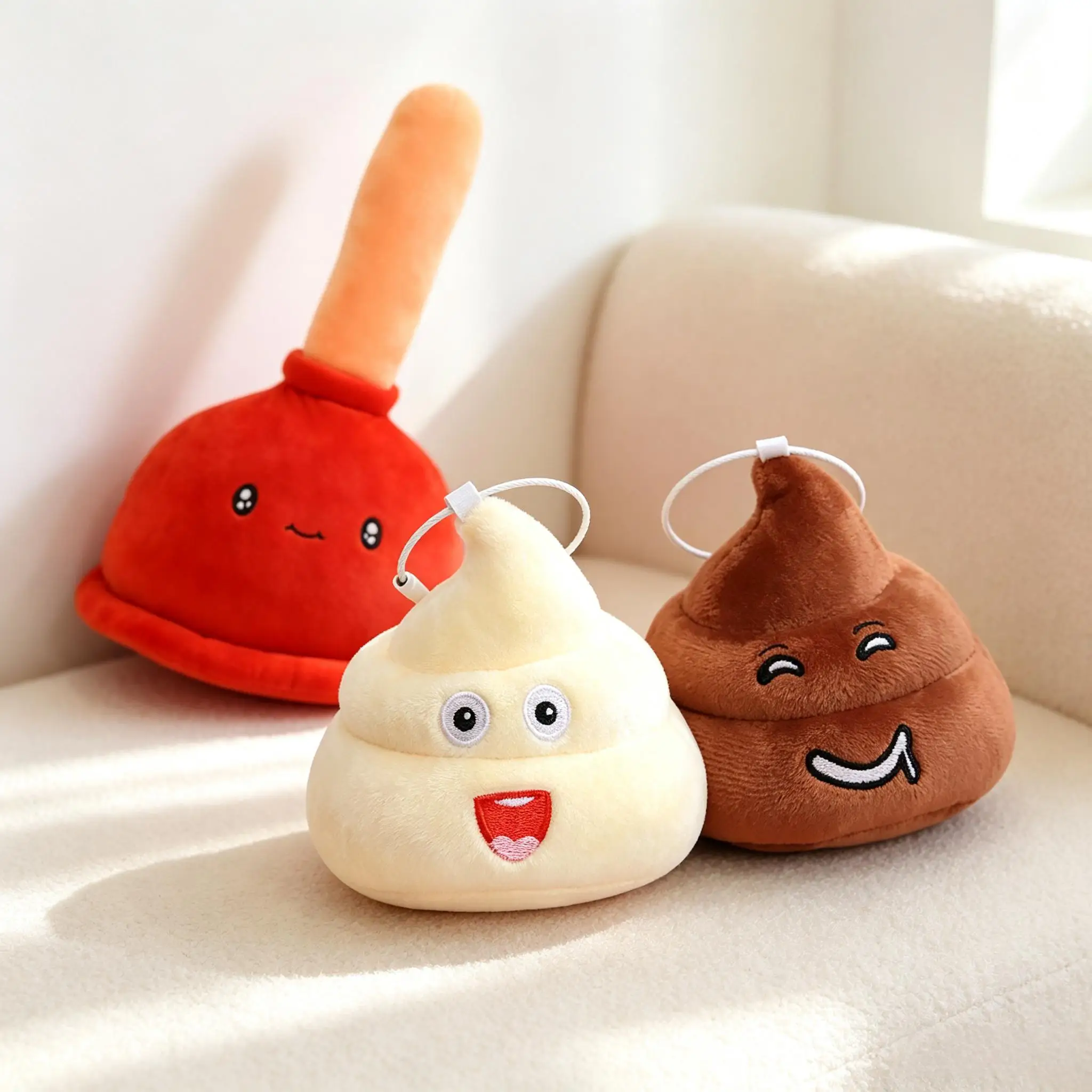 Cute Funny Poop Plunger Plush Toy Pendant Creative Poop Plush Doll Keychain Key Ring Gift Bag Charm Birthday Present Boys Girls