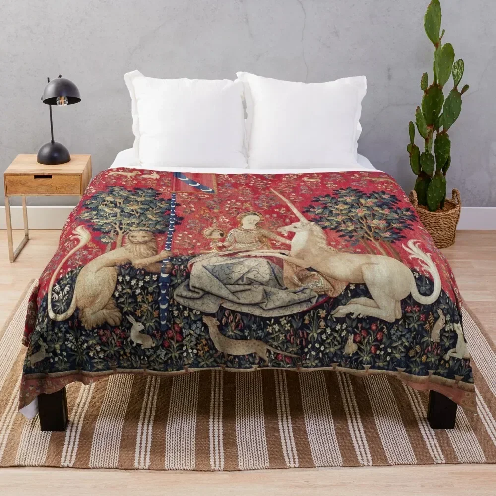 Lady and Unicorn Medieval Tapestry Five Senses - Sight Throw Blanket Weighted heavy to sleep Blankets