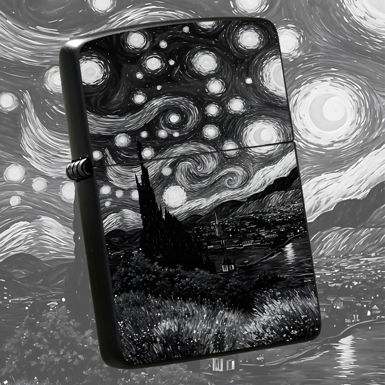 Monochrome Van Gogh Inspired Starry Sky Pattern Portable Igniter Stylish Artistic Desktop Decor Unique Daily Carry Accessory Perfect For Gifting On All Occasions Exquisite Swirl Design Eye Catching Practical Souvenir For Art Lovers Interest
