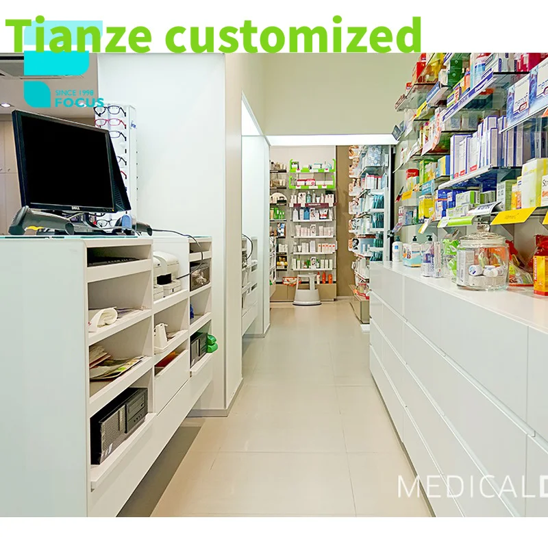 Customized-Pharmacy Shop Counter Tempered Glass Medical Store Furniture Design Customized FS-PSD-006 CN;GUA Factory Direct