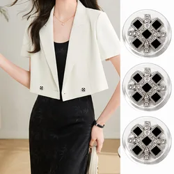 5 Pcs Exquisite Luxury Diamonds Clear Resin Base Metal Buttons Jumper Coat Blazer Jacket Elegant Decorative Buttons