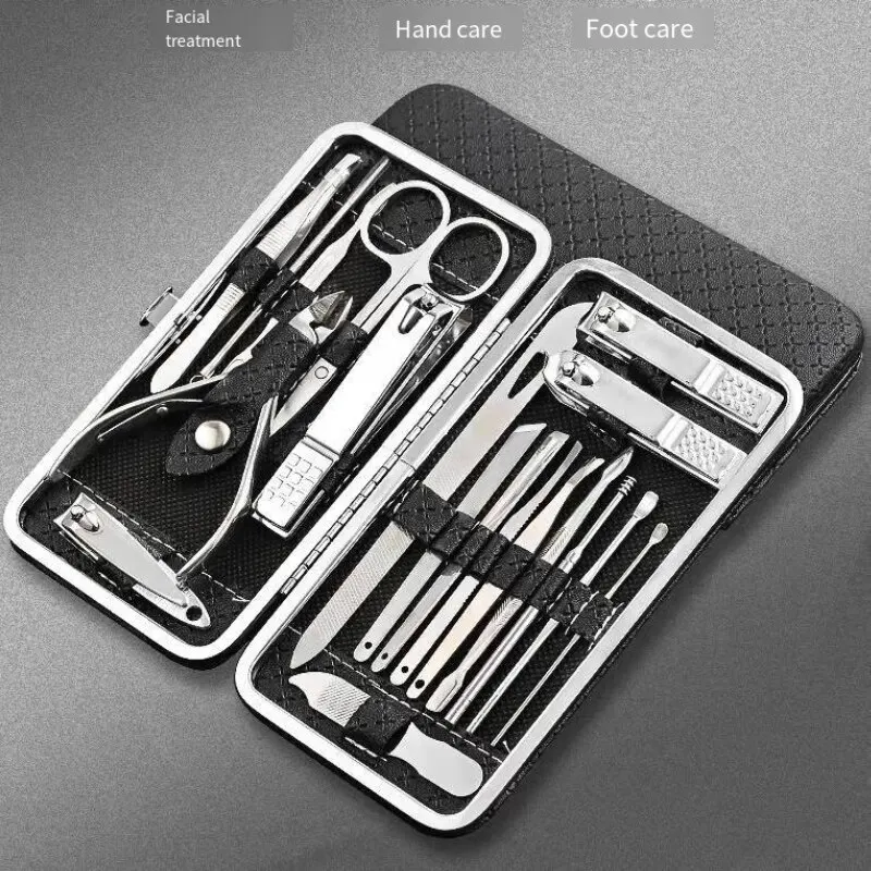 19Pcs Professional Nail Cutter Tools Manicure Set Pedicure Sets Nail Clipper Stainless Steel Travel Case Kit High-Quality