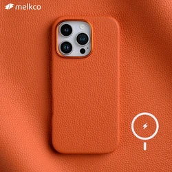 Melkco Magnetic Genuine Leather Case for iPhone 16 Pro Max /16+ with Metal Lens Full Coverage Protective Cover with MagSafe