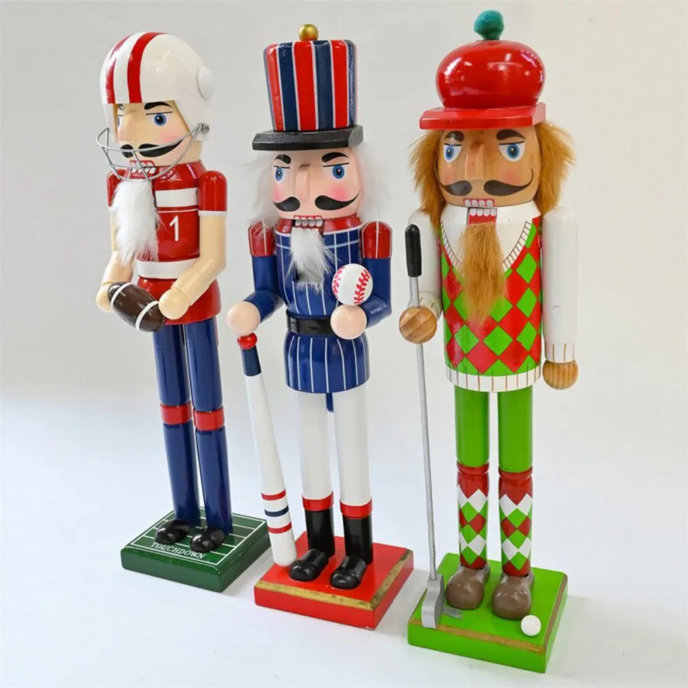 38cm Standing Nutcracker Soldier Christmas Ornament Wooden Handcraft Golf Nutcracker Puppet Desktop Figures Christmas Decoration