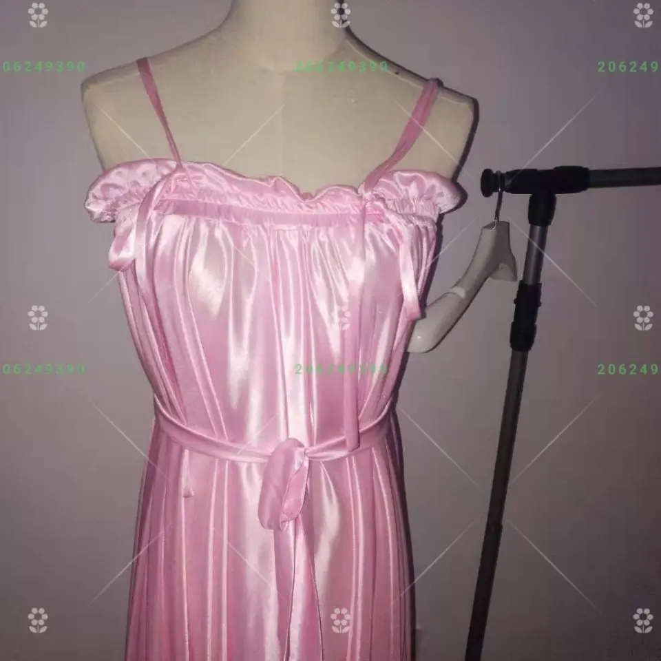 1,5 m Rocklänge, glänzende Rose, Damen-Rüschen, Satin, ärmelloses Kleid, lockeres Maxikleid, Übergröße, Schlafmantel