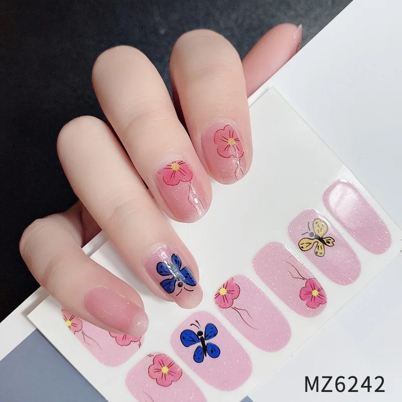 สติกเกอร์ติดเล็บแบบมีกาวในตัว 12 ชิ้น ลายดอกไม้ ผีเสื้อ ไล่สี สำหรับผู้หญิง สไตล์เรียบง่าย