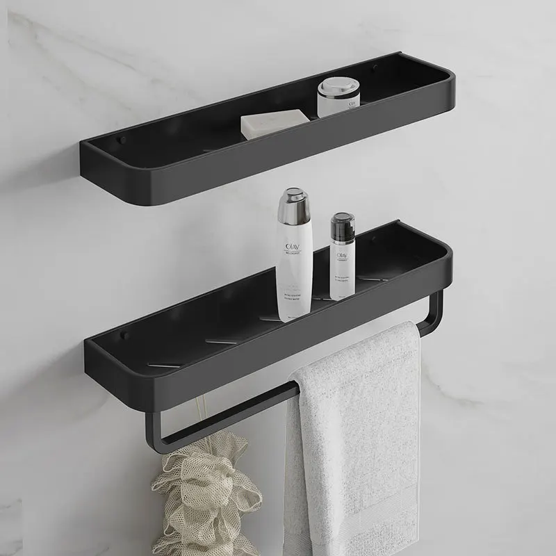 Tuqiu Black Bathroom Shelf Bath Shower Shelf White Bathroom Corner shelf Wall Mounted Black Aluminum Kitchen Storage holder