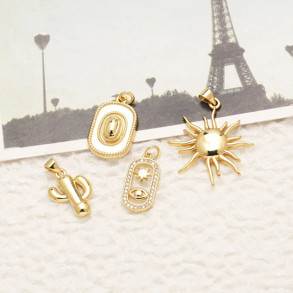 OCESRIO مضخة الصبار قلادة الشمس لقلادة النحاس مطلية بالذهب الأبيض كريستال ستار العين البيضاوي مستلزمات صناعة المجوهرات pdta627