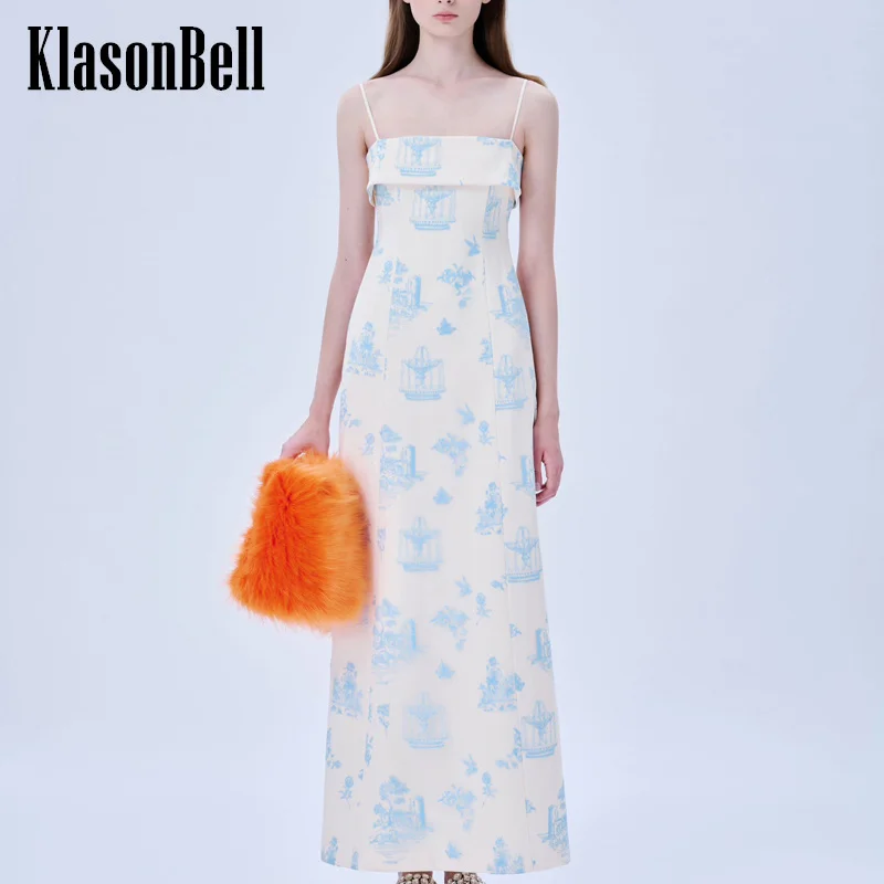 

7.3 KlasonBell Women Embroidery Print Maxi Dress Fashion Sexy Satin Lace Mesh Double-deck Suspender Collect Waist Dress