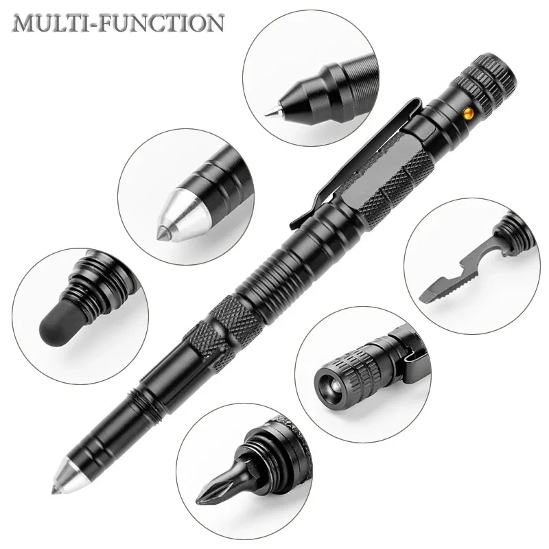 New Defense Tactical Pen Outdoor Survival Self Rescue EDC Tool  Multi Function Bottle Opener Emergency Flashlight Screwdriver