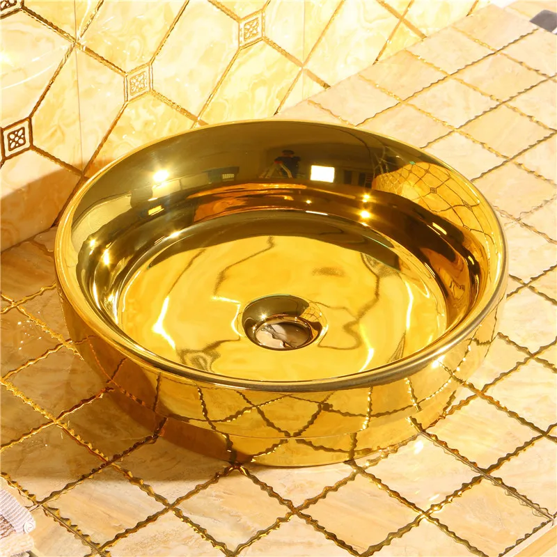 On stage basin, colorful golden art basin, hotel, golden wash basin, hotel engineering, square shaped wash basin, on stage basin