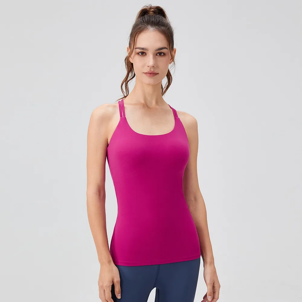 Women Long Yoga Tank Tops With Built-in Bra Naked Feeling Shockproof Slim Fit Sports Tops view 5