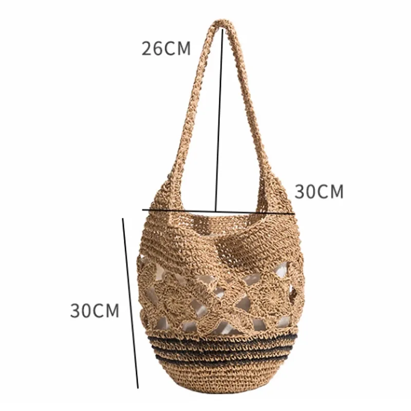 Large capacity straw woven women bag 2024 new single shoulder bag hand woven underarm bag fashion hollow summer beach bag