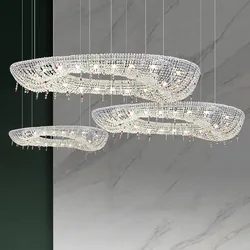 Modern Luxury Round Oval Crystal Chandelier Designer Living Dining Room Chrome Luster LED Pendant Lights Hotel Duplex Villa Lamp