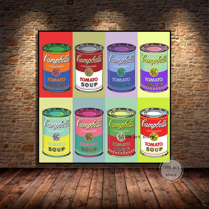 

Pop Art Andy Warhol Artworks Campbells 8 Tomato Soup Art Colorful Poster Canvas Painting Wall Print Picture for Room Home Decor