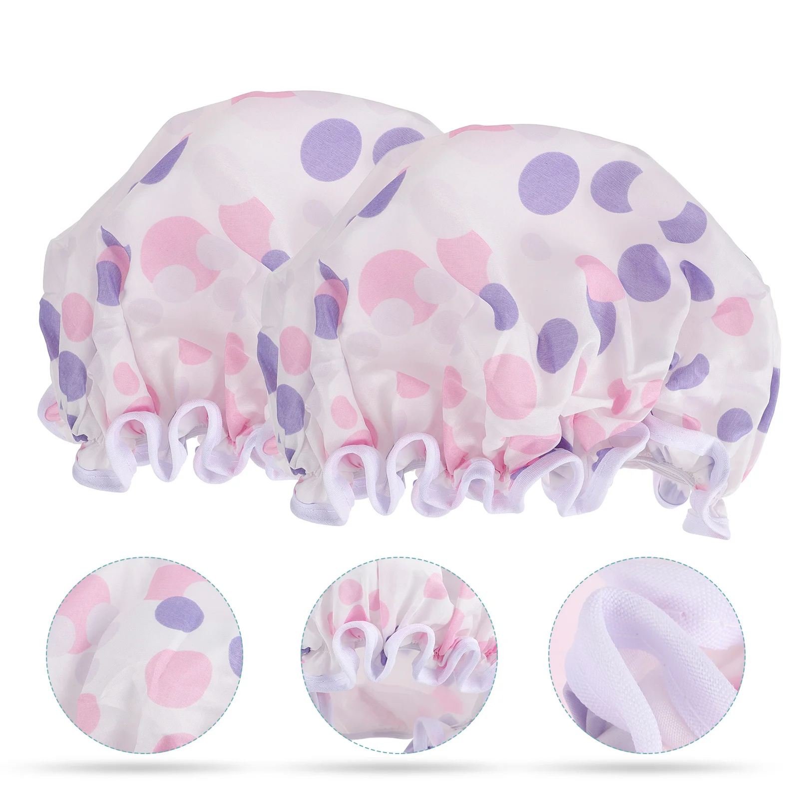 

2Pcs Waterproof Bath Caps Satin Hair Protection Shower Hats Machine Washable Quick Dry for Face Washing Bathing Makeup Ladies