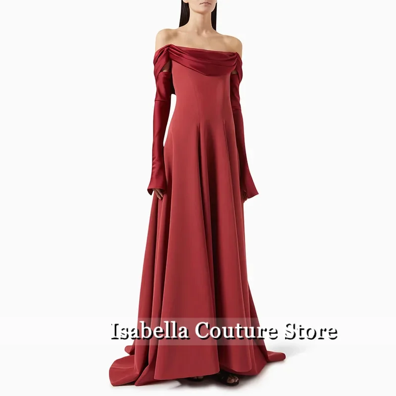 

Brown Evening Dresses for Women 2025 Off the Shoulder Long Sleeves Evening Gowns Long A Line Backless Elegant Formal Party Dress