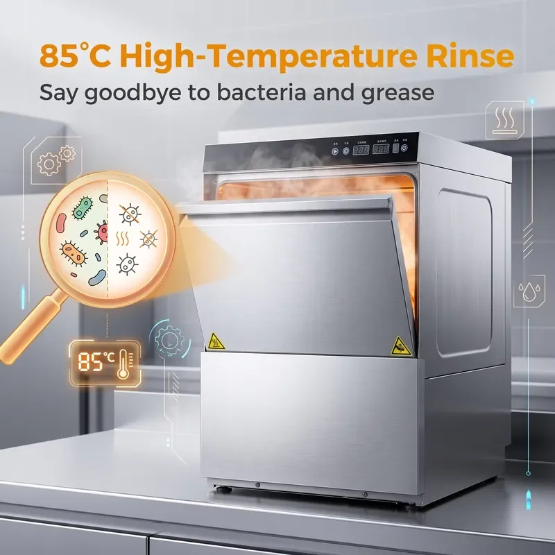 Undercounter Commercial Dishwasher with Built-in Detergent Dispenser CE Certified Stainless Steel for Hotel Restaurants