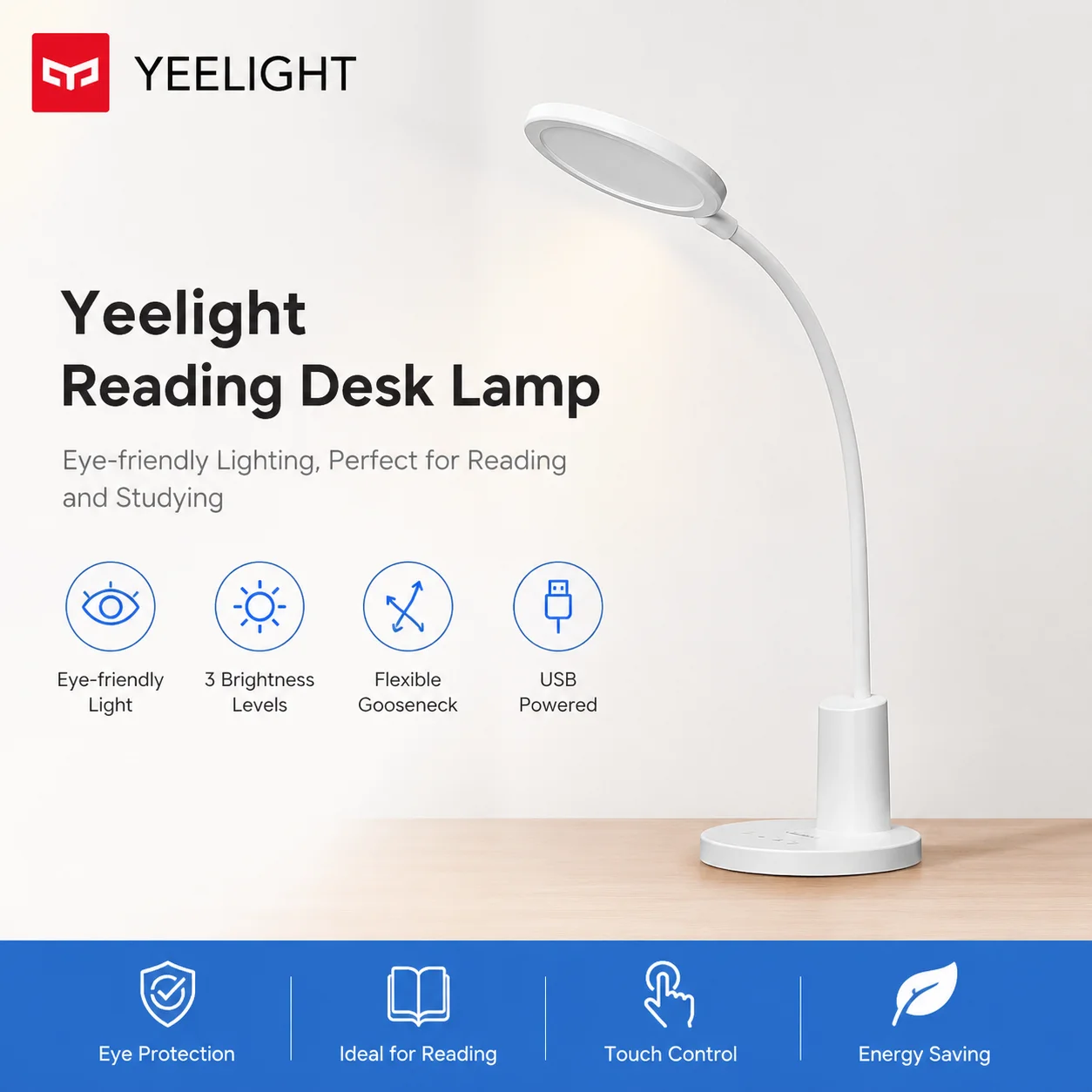 Yeelight Pura Reading Desk Lamp Night Light Eye Protection Touch Adjustable 3 Color Temperatures 360° Rotatable USB Charging
