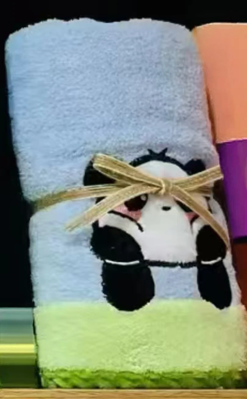 Cute Panda Towel for Women, Home Use, Absorbent, Quick Drying, Non-Pilling, Thickened Coral Fleece Face Towel Handkerchief with
