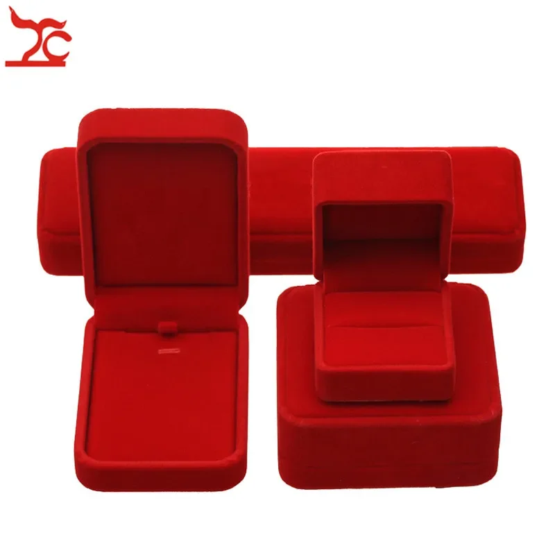 Quality Wedding Jewelry Storage Case Amazing Red Velvet Ring Earrings Necklace Pendant Bracelet Storage Organizer Gift Box