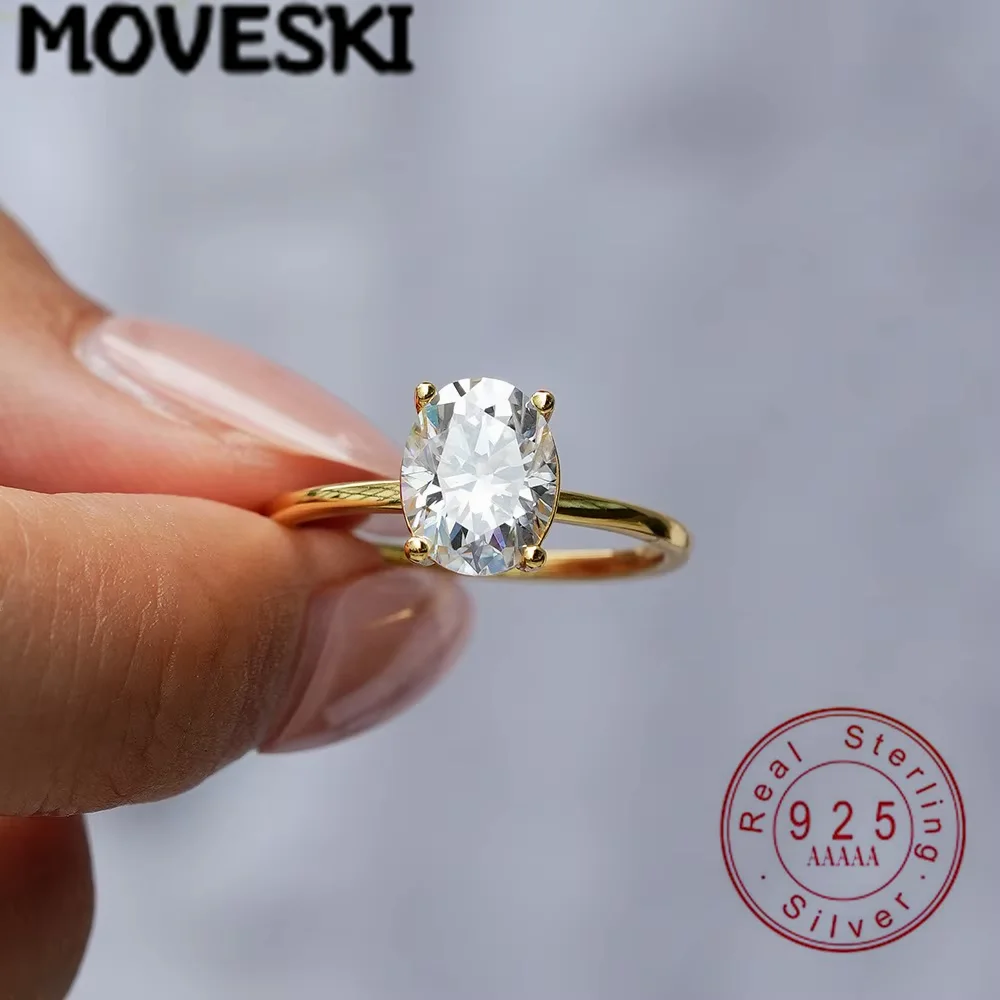 1/2 Carat Oval Moissanite Rings for Women S925 Sterling Silver Plated18K Gold Wedding Ring for Women Men