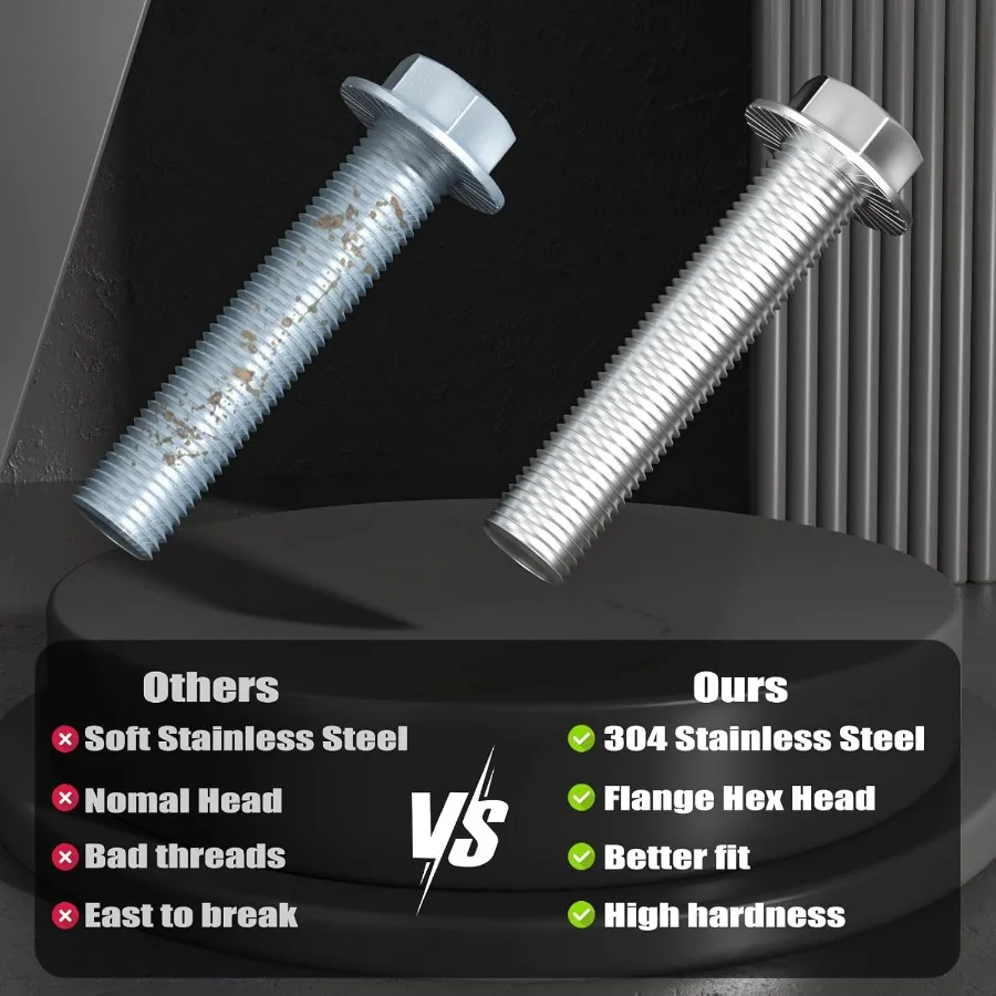 M81.25 x 25mm Bulloni esagonali flangiati Acciaio inossidabile 304 188 Completamente filettato Argento Eerl Flangia Viti esagonali Pompa Fix Car DIY Pro