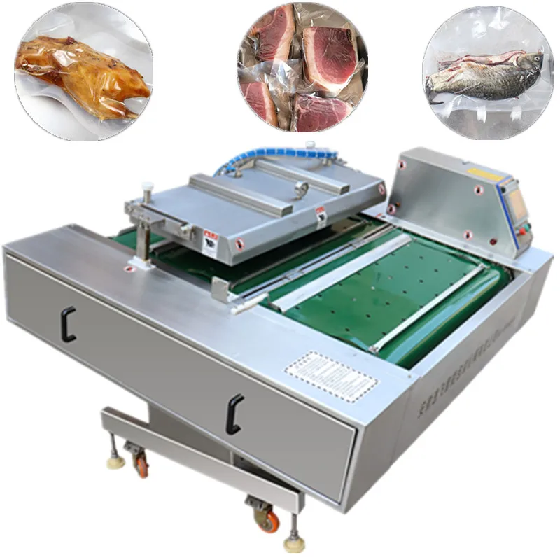 Continuous Industrial Rolling Type Vacuum Packing Machine Meat and Seafood Vacuum Sealer for Poultry/Frozen Food Packaging