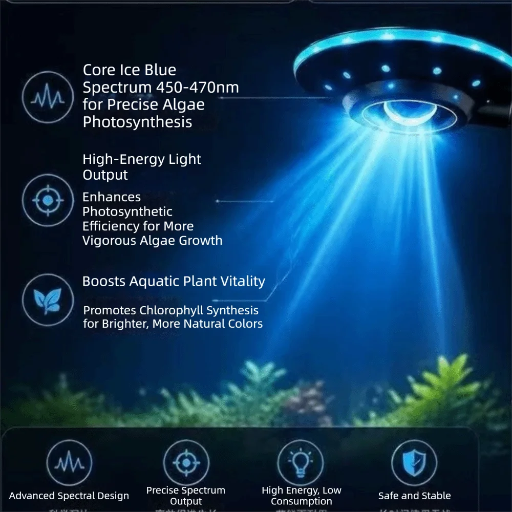 UFO Shape Fish Tank Clip Lamp Adjustable Brightness Color-changing LED Fish Tank Light USB-Plug Flexible Stem Water Grass Lamp