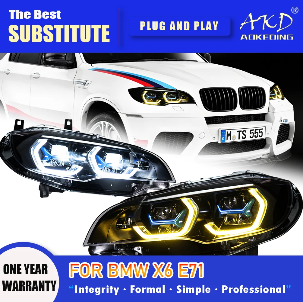 AKD Head Lamp for BMW X6 E71 LED Headlight 2008-2014 Headlights X6 DRL Turn Signal High Beam Angel Eye Projector Lens