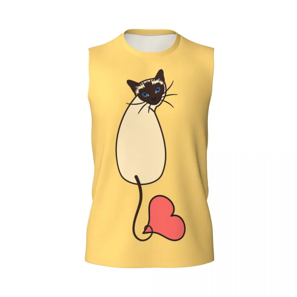Love Siamese Cat-Yellow Men Printed Sleeveless T-shirt Casual Hip Hop Street Style Beach Holiday Tank Tops
