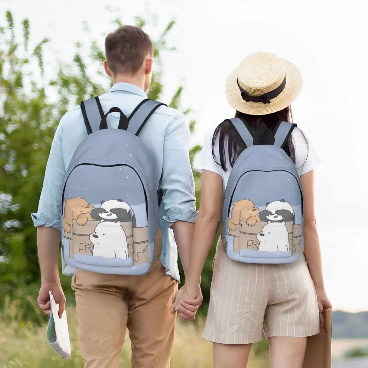 حقيبة ظهر We Bare Bears Kawaii Cartoon للرجال والنساء والطلاب والأعمال Daypack Grizzly Panda Ice Bear حقيبة كتف للكمبيوتر المحمول رياضية