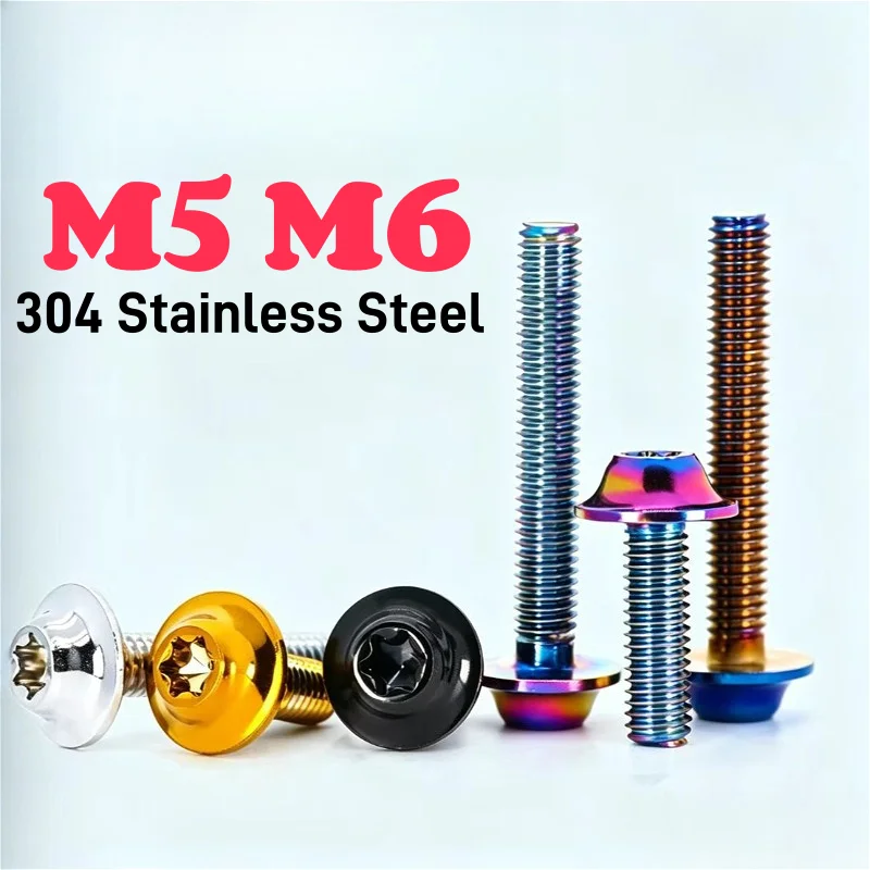M5 M6 304 Stainless Steel Colourful Torx Flange Button Head Screw Flying Saucer Thick Head Screws For Motor Bike