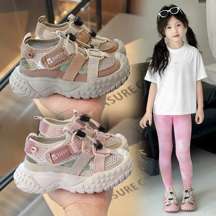 2026 New Summer Children Sandals For Girls Mesh Breathable Kids Sport Shoes Soft Sole Toddler Girls Beach Sandals EU 26-37