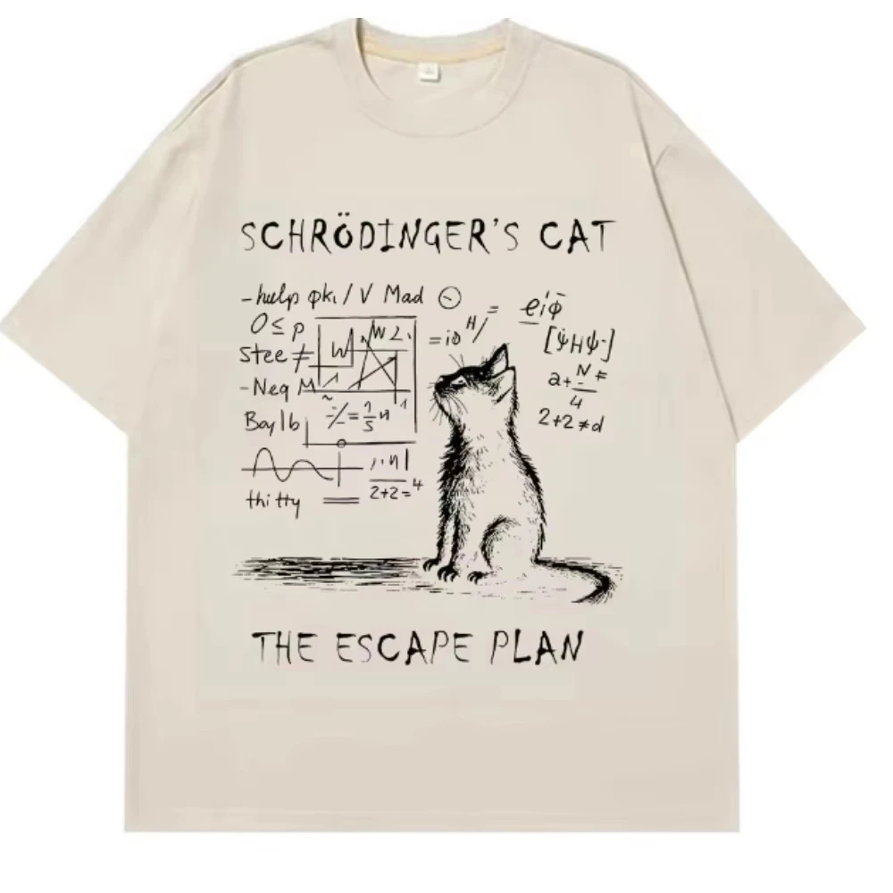 Schrödinger Katze Physik Quanten Kreativdruck Sommer Kurzarm Baumwoll-T-Shirt 2026 Sommer Herren Damen Streetwear – Detail 4