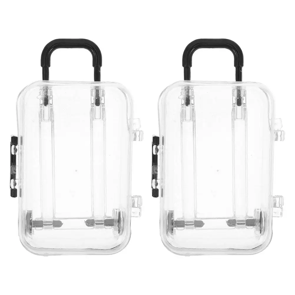 

2Pcs Mini Suitcase Favor Box Clear Compact Storage for Dollhouse Miniatures Travel Party Decor Mini Trunk Box Accessories