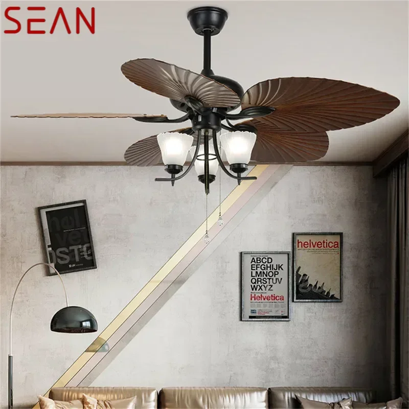 SEAN-ventilador LED de lujo europeo, luz Retro americana para sala de estar, restaurante, dormitorio, ventilador de techo, luz de ventilador eléctrico remoto