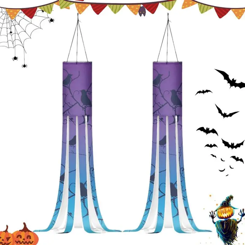 Spooky Flag Windsock 2pcs Spooky Cartoon Flag Wind Socks Halloween Garden Wind Socks Decor For Pathway Deck