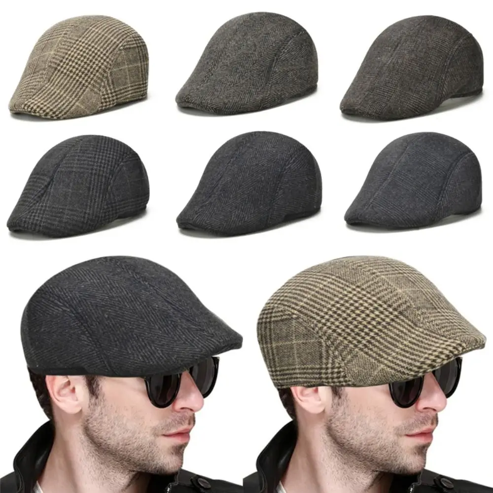 Ciepła, z wełny czapka z tkaniny do przodu dla mężczyzn kobiet jesień zima wiatroszczelna miękka krata Beret Unisex Peaky Blinders czapka