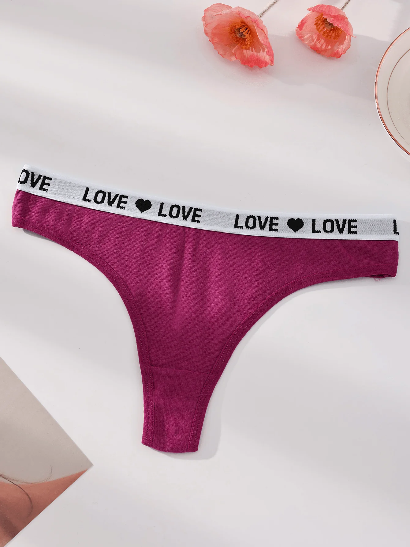 

Womens Cotton Thong Underwear With LOVE Letter Waistband Low Rise Seamless Panties