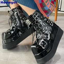 Buty damskie z kolcami i nitami 2024 New Thick Sole Round Toe Punk Street Rock Shoe Fashion Sports Casual Motorcycle Boot