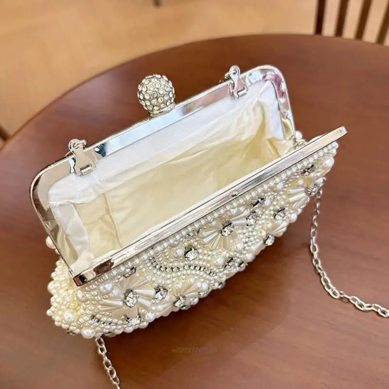 X5XA Fashionable Beaded Evening Bag With Detachable Chain Luxury Handbag Elegant Dinner Bag For Wedding Prom Party
