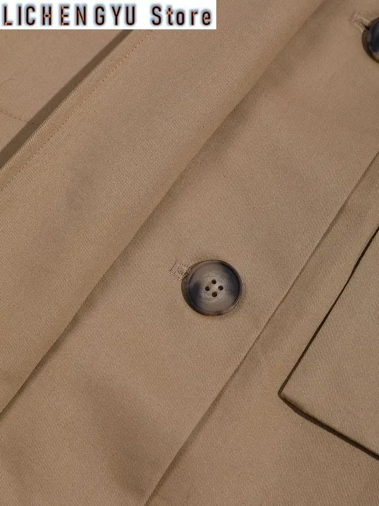 Women Cut-out Big Size Camel Long Trench New Lapel Long Sleeve Loose Fit Windbreaker Fashion Spring Autumn