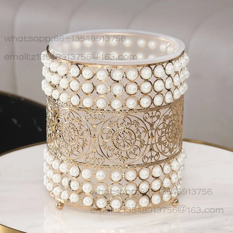 Exquisite Storage Trash Can Home Living Room Bedroom Light Luxury European Peel Confetti Bucket Metal Handicraft Storage Bucket