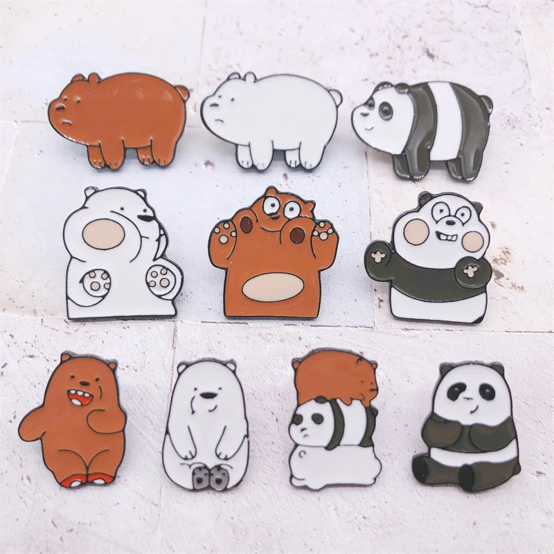 Koleksi kartun beruang pin enamel bros hewan lucu untuk pakaian lencana mode grizzly dan beruang es perhiasan Panda untuk anak-anak