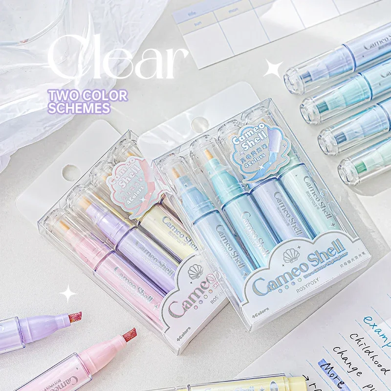 4 قطعة/المجموعة/مجموعة علامات هايلايتر لامعة أدوات مكتبية كاواي للعودة إلى اللوازم المدرسية لرسم الكتابة على الجدران ملحقات المدرسة