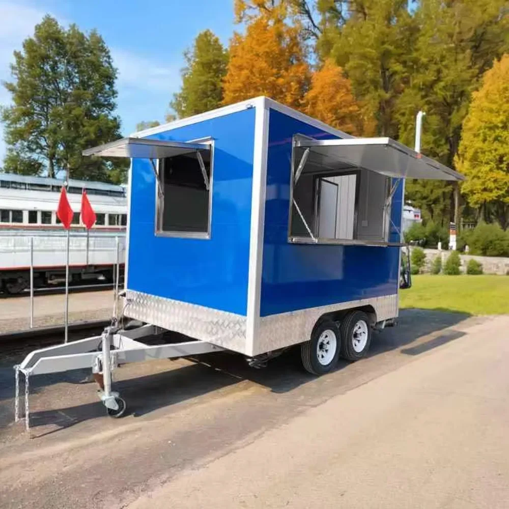 Square Food Trailer Factory Direct Sales Fully Equipped Mobile Snack Cart Trailer with Commercial Grade Kitchen Setup
